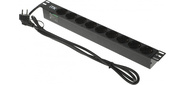 PDU 9 розеток DIN49440 (нем. cтанд.) 1U, шнур 2м вилка DIN49441 (нем. станд.), алюминиевый профиль, черный