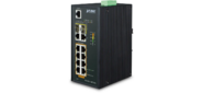 IP30 Industrial L2 / L4 8-Port 10 / 100 / 1000T 802.3at PoE + 2-Port 10 / 100 / 100T + 2-Port 100 / 1000X SFP Managed Switch  (-40~75 degrees C),  dual redundant power input on 48~56VDC terminal block,  SNMPv3,  802.1Q VLAN,  IGMP Snooping,  SSL,  SSH,  ACL