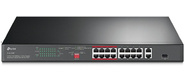 16-port 10 / 100Mbps + 2-port Gigabit unmanaged switch with 16 PoE+ ports,  compliant with 802.3af / at PoE,  150W PoE budget