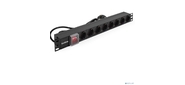 Exegate EX280842RUS Блок розеток ExeGate ServerPro PDU-19H803 Al-8S-EU2-SW,  19", 1U, алюм,  8Schuko,  евровилка,  2м