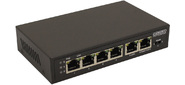 OSNOVO Коммутатор / удлинитель FE на 6 портов с питанием по PoE, 4 *10 / 100 Base-T PoE, 1 *10 / 100 Base-T Uplink с поддержкой питания по PoE (до 90W), 1 *10 / 100 Base-T Uplink, PoE на порт - до 30W, суммарно до до 87W