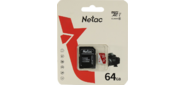 Netac P500 ECO 64GB MicroSDXC U1 / C10 up to 80MB / s,  retail pack with SD Adapter