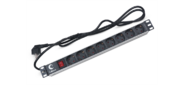Cabeus PDU-8P-2EU Блок евророзеток для 19" шкафов, горизонтальный, 8 розеток, 16 A, выключатель, шнур 2м, алюминиевый корпус, немецкий стандарт