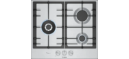 Газ, 60 см, 3 конфорки, горелка с двойным пламенем, тип поверхности - нержавеющая сталь, независимая, серебристый цвет