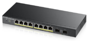 Smart L2 коммутатор PoE+ Zyxel GS1900-10HP,  8xGE PoE+,  2xSFP,  настольный,  бесшумный,  бюджет PoE 77 Вт