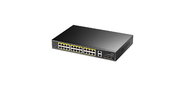 Коммутатор / 24-10 / 100 / 1000 BASE-T Gigabit ports, 2-Port 10 / 100 / 1000 BASE-T Gigabit Uplink ports, 2-1000 BASE-X SFP Slot, 24-port IEEE 802.3at PoE+ Injector, 300 watts total Power budget, Supports PoE power up to 30W for each PoE port, Extend Mode (Transmit distance up to 250m at 10 Mbps ), Port Lightning Protection: Common Mode 4KV, ESD 8KV, Watchdog, 300W Internal