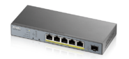 Zyxel GS1350-6HP,  4xGE PoE+,  1xGE PoE++  (802.3bt),  1xSFP,  бюджет PoE 60 Вт,  дальность передачи питания до 250 м,  автоперезагрузка PoE-портов,  повышенная защита от перенапряжений