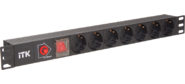 PDU 7 розеток DIN49440 (нем. cтанд.), с LED выключателем, 1U, без шнура, вх. IEC320 C14, алюминиевый профиль, черный
