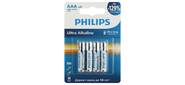 Philips Батарейки LR03E4B / 51 ААА алкалиновые 1, 5v, LR03-4BL Ultra (4 / 48 / 144 / 27648). Блистер 4 шт.