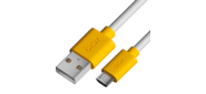 GCR Кабель 2.0m MicroUSB,  белый,  желтые коннекторы,  быстрая зарядка,  28 / 24 AWG