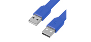 GCR Кабель PROF 5.0m USB 2.0 AM / AM,  плоский,  синий,  28 / 24 AWG,  экран,  заземление,  морозостойкий