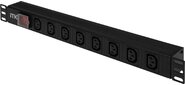 PDU 8 розеток C13 с LED выключателем, 1U,  вх. С14,  без шнура,  алюминиевый профиль
