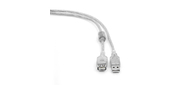 Cablexpert Кабель удлинитель USB2.0 Pro,  AM / AF,  1, 8м,  экран,  2 феррит.кольца,  прозрачный  (CCF-USB2-AMAF-TR-6)