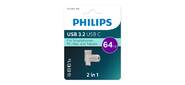 Флеш накопитель 64Gb PHILIPS 2-in-1 USB 3.2 USB C,  OTG,  USB 3.2 / Type-C,  Металл,  100 MB / s