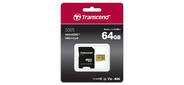 Флеш карта microSD 64GB Transcend microSDХC Class 10 UHS-1 U-3,  V30,   (SD адаптер),  MLC