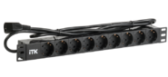 PDU 9 розеток DIN49440  (нем. cтанд.) 1U,  шнур 2м вилка IEC 320 C14,  профиль из ПВХ,  черный