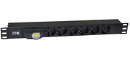 ITK PDU 6 розеток DIN49440  (нем. cтанд.),  с автоматом на 10А, 1U,  без шнура,  вх. IEC320 C14,  алюминиевый профиль,  черный
