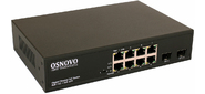 OSNOVO Гигабитный PoE коммутатор на 10 портов, 8 *10 / 100 / 1000 Base-T PoE, 2*SFP 1000 Base-T, PoE на порт до 30W, суммарно до 150W