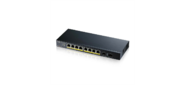 PoE+ Zyxel GS1100-10HP,  8xGE PoE+,  2xSFP,  настольный,  бесшумный,  бюджет PoE 130 Вт,  Kensigton lock