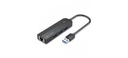 Сетевой адаптер Vention USB 3.0 M / Gigabit Ethernet RJ45 F+OTG хаб 3xUSB Черный - 0.15м.