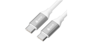 GCR Кабель 1.0m TypeC / TypeC POWER DELIVERY,  быстрая зарядка,  белый,  AL корпус серебро,  белый ПВХ,  28 / 22 AWG,  GCR-52362