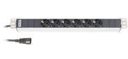 Hyperline SHT19-6SH-2.5IEC Блок розеток для 19&quot; шкафов,  горизонтальный,  6 розеток Schuko  (10A),  230 В,  кабель питания 3х1мм2,  длина 2.5 м,  с вилкой EC 320 C14,  482.6 мм x 44.4 мм x 44.4 мм  (ДхШхВ)