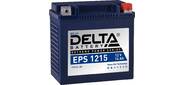 Стартерный мото аккумулятор Delta EPS 1215 напряжение 12В,   емкость 15Ач,  клемма Болт + гайка ? 6 мм  (ДхШхВ: 149х87х144мм Полная высота 144мм; Вес 4, 6кг; Кол-во элементов 6; Срок службы 5лет; Гарантия 3года)