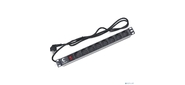 Cabeus PDU-8P-2EU Блок евророзеток для 19"шкафов, горизонтальный, 8 розеток, 16 A, выключатель, шнур 2м, алюминиевый корпус