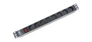Cabeus PDU-8P Блок евророзеток для 19" шкафов,  горизонтальный,  8 розеток,  10 A,  выключатель,  гнездо под шнур,  алюминиевый корпус