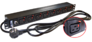 Lanmaster TWT-PDU-16A8C9L-3.0 19" 8 шт. C19 с фиксатором вилки,  16A 250V,  шнур питания 3.0 м