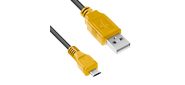 Кабель1.0m USB 2.0,  AM / microB 5pin,  черный,  желтые коннекторы