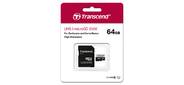Флеш карта microSD 64GB Transcend microSDXC Class 10,  UHS-I U1,  High Endurance,   (SD адаптер),  R / W: 100 / 45 MB / s,  3D TLC