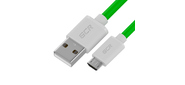 GCR QC Кабель 1.0m MicroUSB, быстрая зарядка, зеленый TPE, белые коннекторы, 28 / 22 AWG, GCR-52483