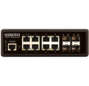 OSNOVO Промышленный гигабитный L2+ коммутатор на 12 портов ,  8*10 / 100 / 1000Base-T,  4*SFP 1000Base-X,  БП опционально