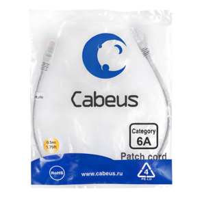 Cabeus PC-UTP-RJ45-Cat.6a-0.5m-LSZH Патч-корд U / UTP,  категория 6а  (10G),  2xRJ45 / 8p8c,  неэкранированный,  серый,  LSZH,  0.5м