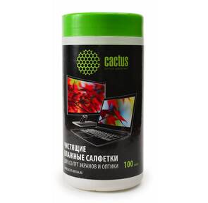 Салфетки Cactus CS-T1001 Туба с чистящими салфетками для экранов и оптики,  100 шт