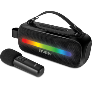 SVEN PS-255,  черный  (12 Вт,  Bluetooth,  FM,  USB,  караоке микрофон,  3600мА*ч)