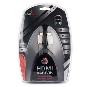 Кабель HDMI Cablexpert,  серия Platinum,  1, 8 м,  v2.0,  M / M,  плоский,  позол.разъемы,  металлический корпус,  нейлоновая оплетка,  блистер  (CC-P-HDMI04-1.8M)