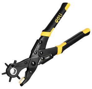 Револьверный дырокол для кожи 6-в-1 двухрычажный Deli DL1919A  225мм,  диаметр пуансона: 2,  2, 5,  3,  3, 5,  4,  4, 5мм,  сталь Cr-V