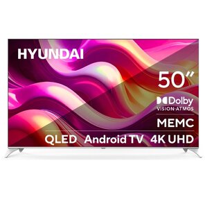 Телевизор QLED Hyundai 50" H-LED50QBU7500 Android TV Frameless черный 4K Ultra HD 60Hz DVB-T DVB-T2 DVB-C DVB-S DVB-S2 USB WiFi Smart TV