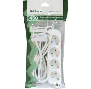 Defender Удлинитель S450 5.0 м,  4 розетки  (99239),  выключатель,  с заземлением