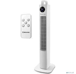 BRAYER BR4957 Колонный вентилятор BRAYER,  эл..упр., пульт ДУ, вращение, мощ-ть60Вт,  LED дисплей,  3 скор.Тайм