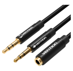 Переходник-разветвитель Vention гибкий Jack 3.5 mm F 4 pin / Jack 3.5 mm M x 2 - 1м