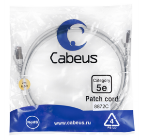 Cabeus PC-FTP-RJ45-Cat.5e-2m-LSZH Патч-корд F / UTP,  категория 5е,  2xRJ45 / 8p8c,  экранированный,  серый,  LSZH,  2м
