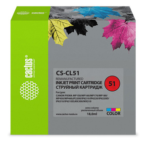 Картридж струйный Cactus CS-CL51 для Canon MP150 MP160 MP170 MP180 MP450 MP460 iP2200 iP6210