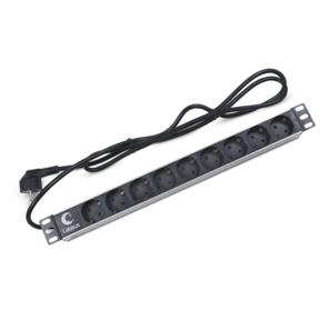 Cabeus PDU-9P-2EU Блок евророзеток для 19" шкафов,  горизонтальный,  9 розеток,  16 A,  без выключателя,  шнур 2м,  алюминиевый корпус,  немецкий стандарт
