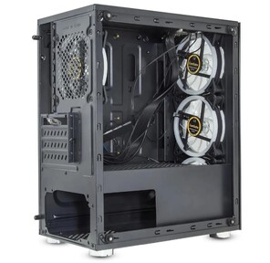 ExegateEX294382RUS Корпус Minitower ExeGate Mistery X2  (mATX,  без БП,  2*USB+1*USB3.0,  аудио,  черный,  4 вент. 12см с RGB подсветкой,  боковая панель - закаленное стекло)