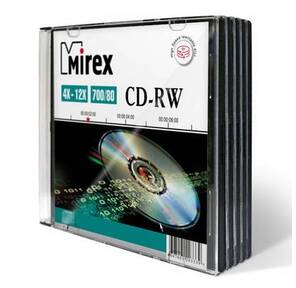 Диск CD-RW Mirex 700 Mb,  12х,  Slim Case  (5),   (5 / 200)