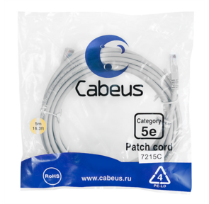 Cabeus PC-UTP-RJ45-Cat.5e-5m Патч-корд U / UTP,  категория 5е,  2xRJ45 / 8p8c,  неэкранированный,  серый,  PVC,  5м