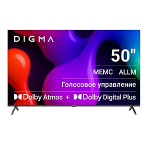 Телевизор QLED Digma 50" DM-LED50UQB31 Google TV Frameless Metal черный / черный 4K Ultra HD 60Hz MEMC DVB-T DVB-T2 DVB-C DVB-S DVB-S2 USB WiFi Smart TV